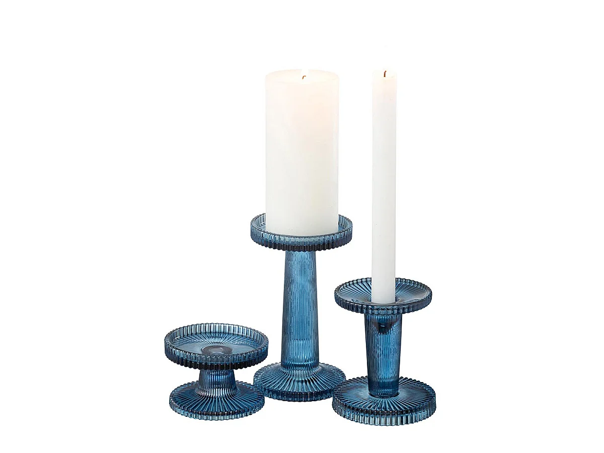 Lot de 3 Chandeliers en Verre "Nelly" 16cm Bleu