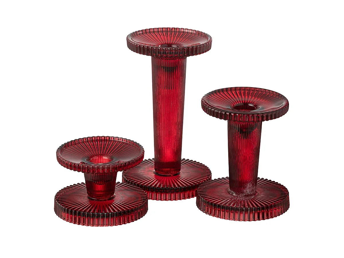 Lot de 3 Chandeliers en Verre "Nelly" 16cm Rouge