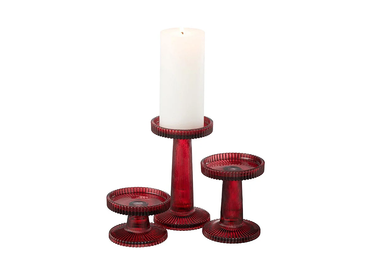 Lot de 3 Chandeliers en Verre "Nelly" 16cm Rouge