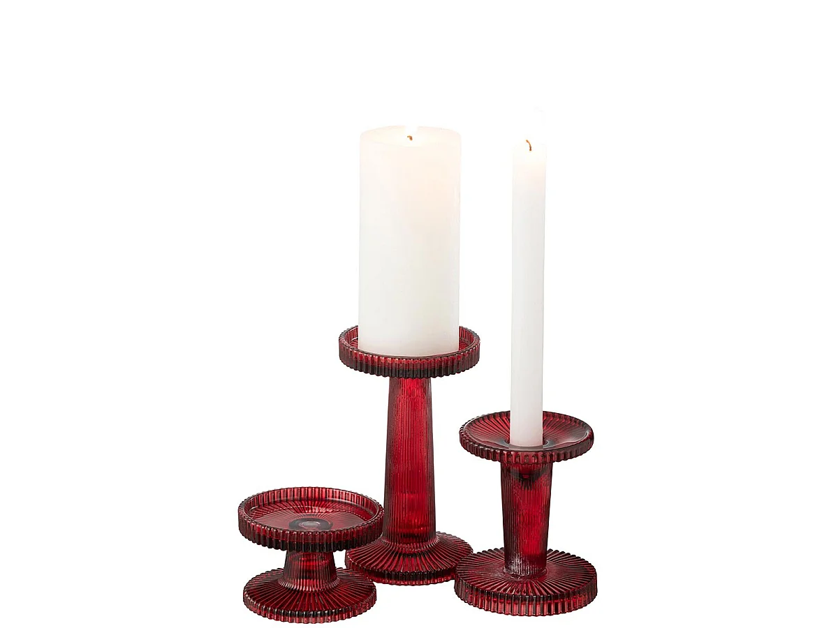 Lot de 3 Chandeliers en Verre "Nelly" 16cm Rouge