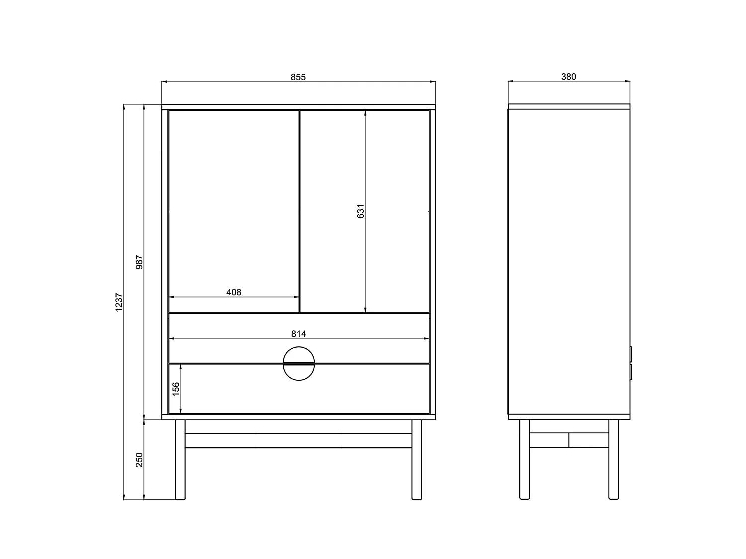 Highboard 2-türig - Steingrau - 85 cm - Stoon II