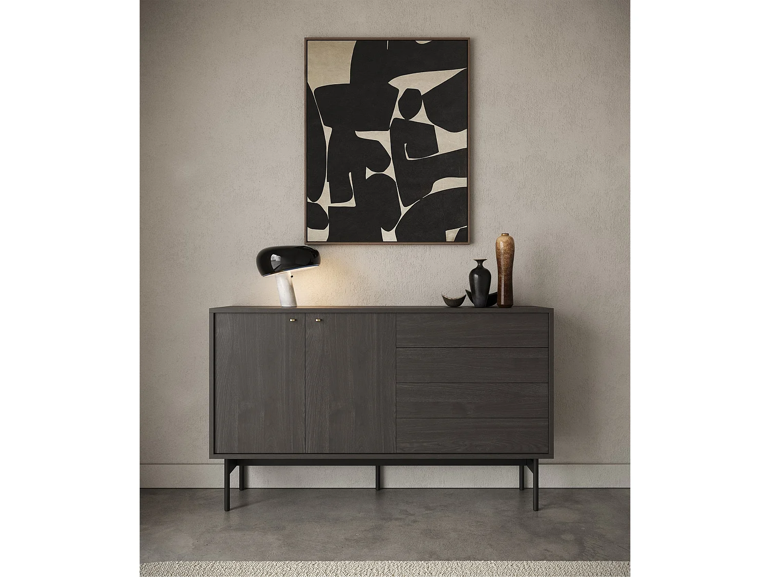 Dressoir met 2 deuren en 4 lades - zwart essen - 154 cm - Olar II
