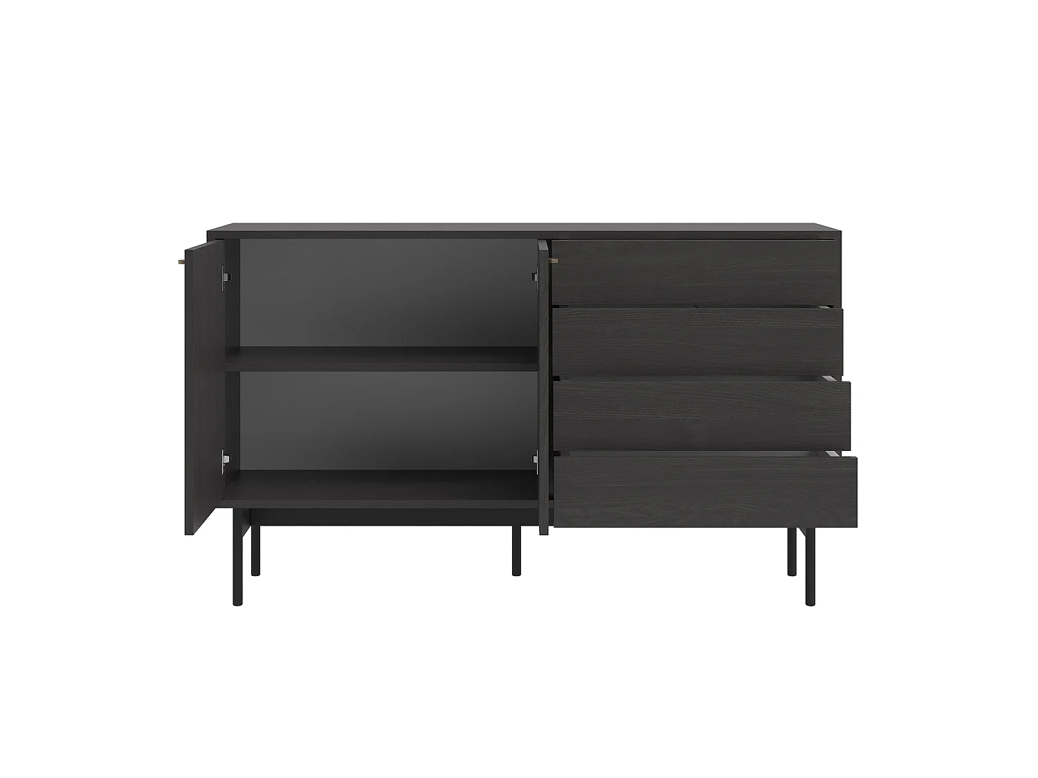 Dressoir met 2 deuren en 4 lades - zwart essen - 154 cm - Olar II