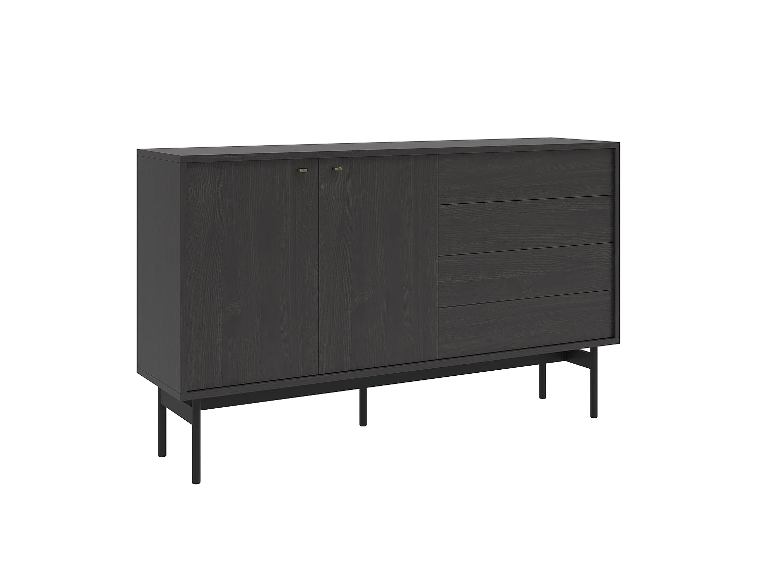 Dressoir met 2 deuren en 4 lades - zwart essen - 154 cm - Olar II