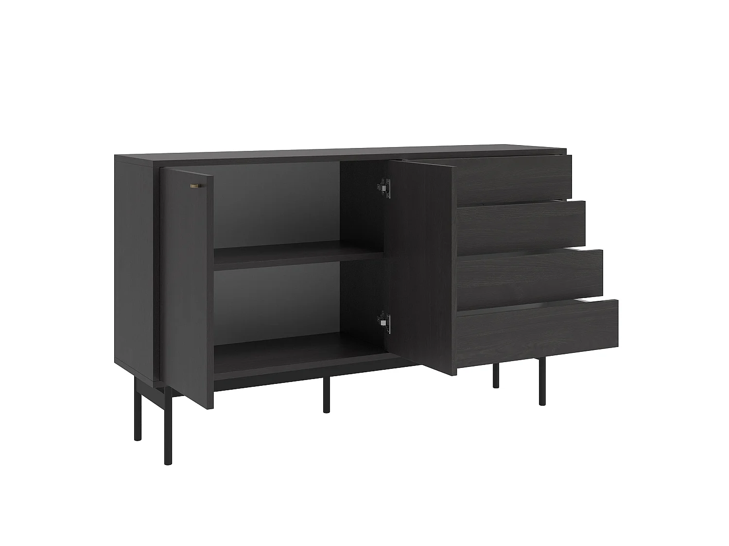 Dressoir met 2 deuren en 4 lades - zwart essen - 154 cm - Olar II
