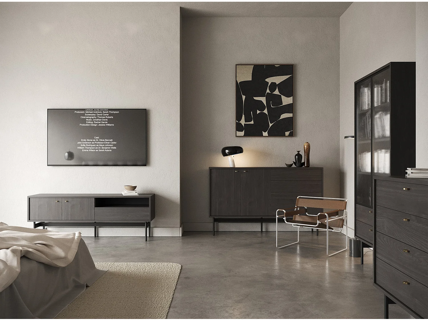 Dressoir met 2 deuren en 4 lades - zwart essen - 154 cm - Olar II