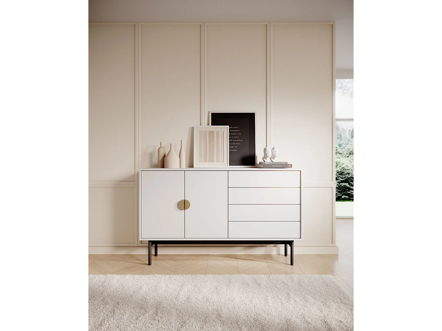 Dressoir met 2 deuren en 4 lades - wit - 154 cm - Stoon II