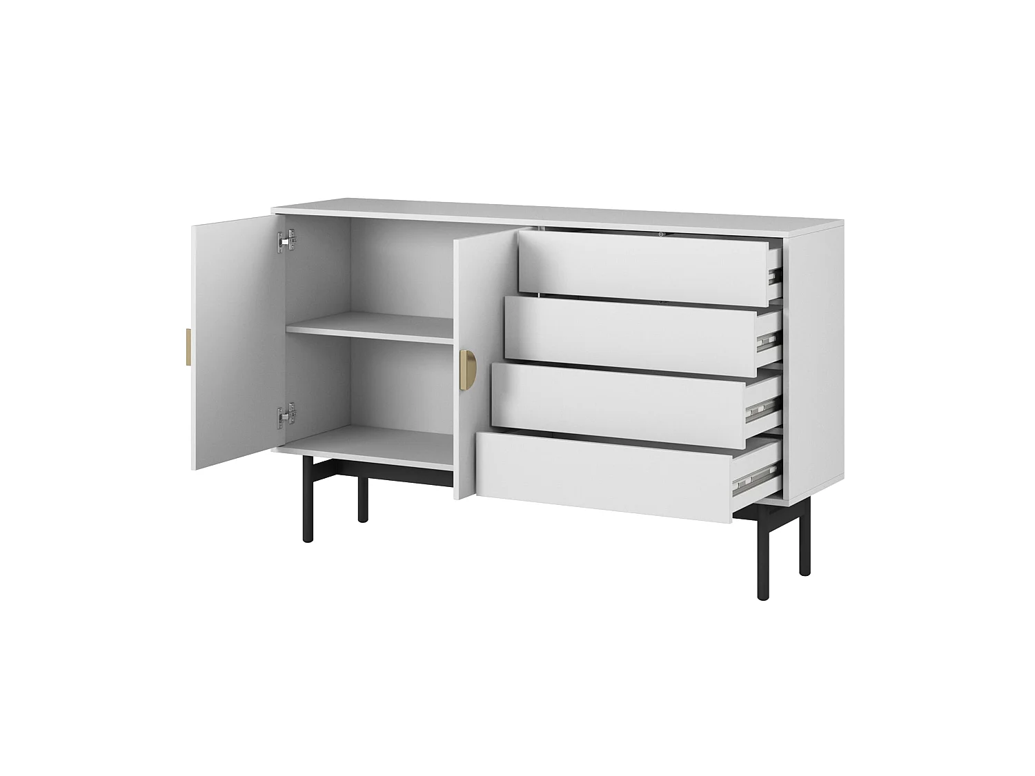 Dressoir met 2 deuren en 4 lades - wit - 154 cm - Stoon II