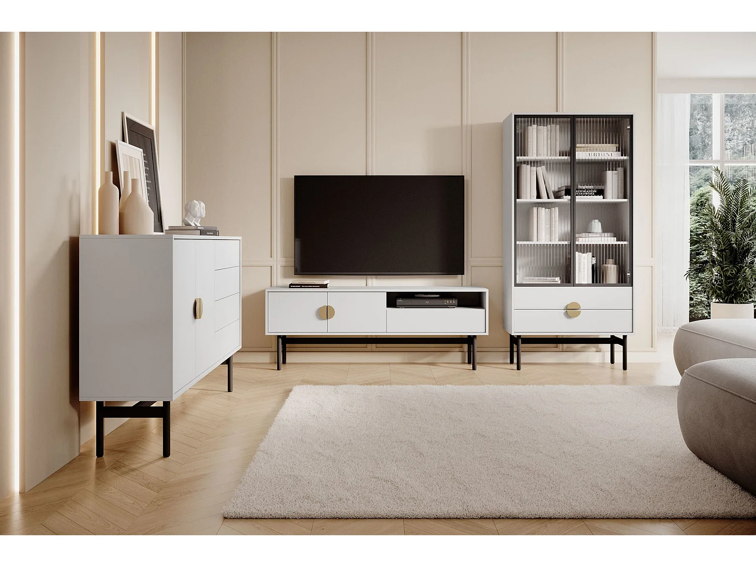 Dressoir met 2 deuren en 4 lades - wit - 154 cm - Stoon II