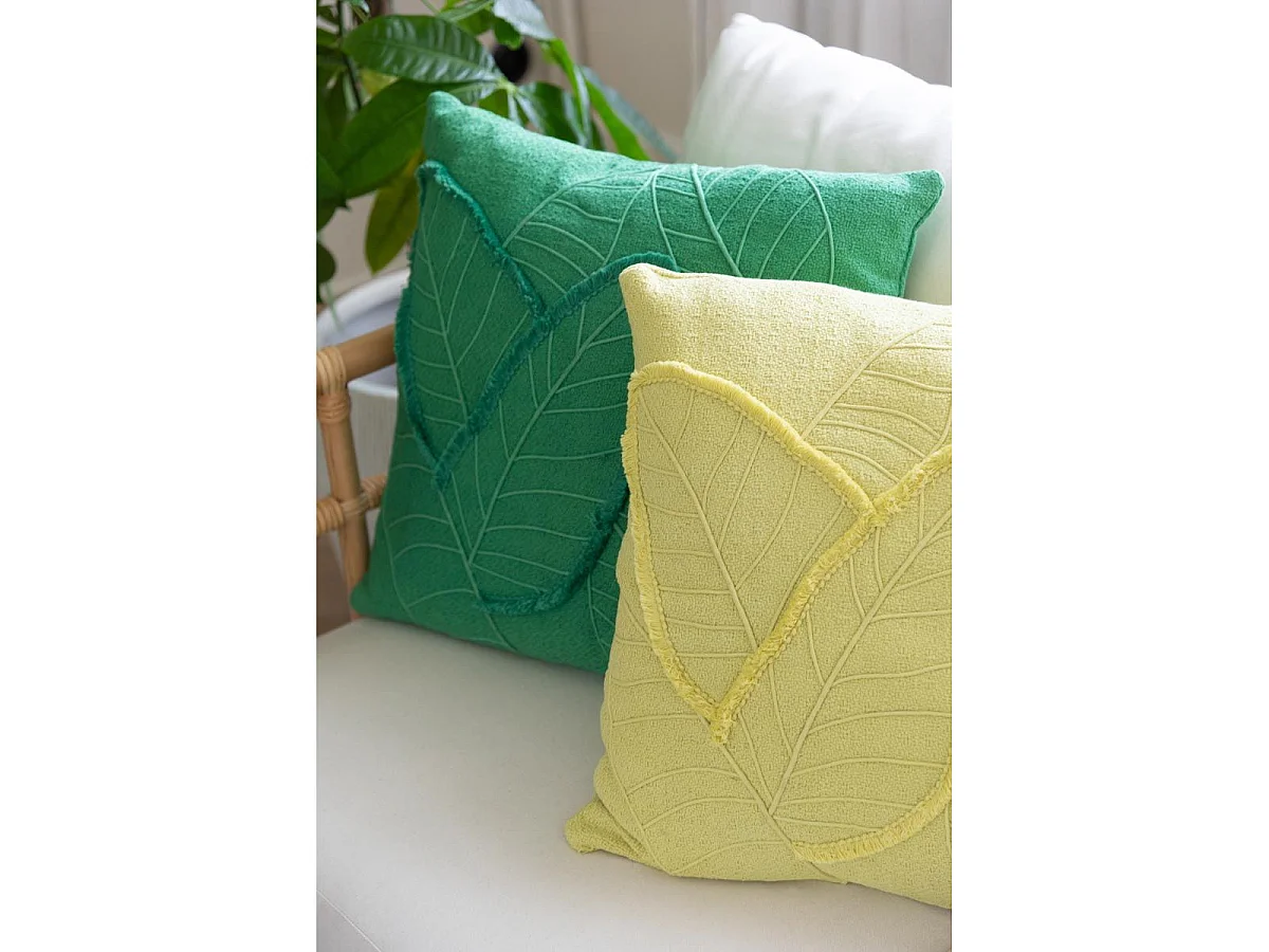 Coussin Design Feuilles "Avocado" 45x45cm Vert Citron