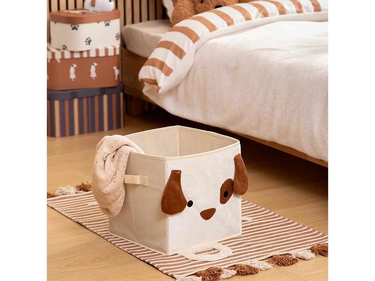 Boîte de Rangement Pliable "Chien" 29x29cm Beige