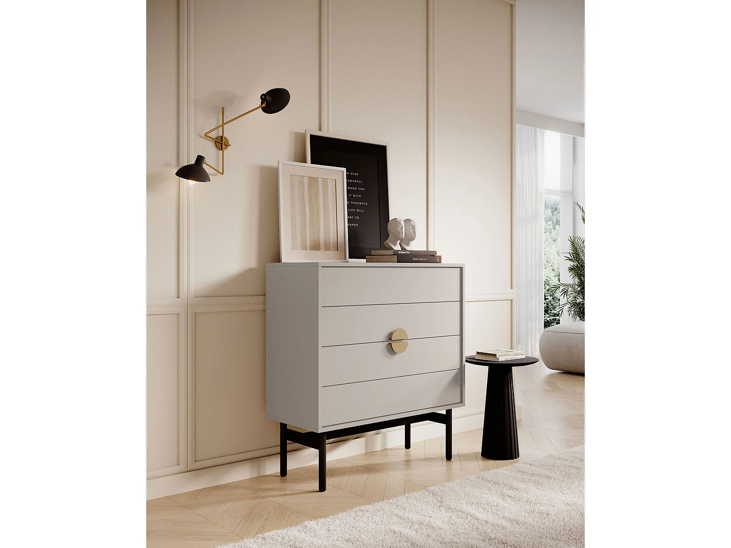 Commode avec 4 tiroirs - 85cm - taupe - STOON II
