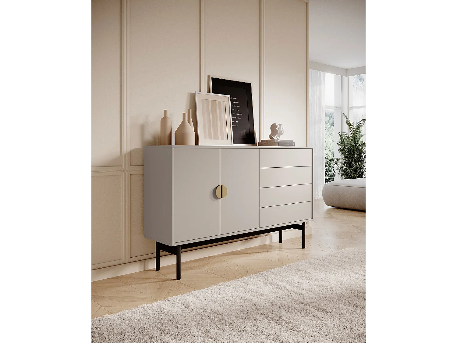Dressoir met 2 deuren en 4 lades - taupe - 154 cm - Stoon II