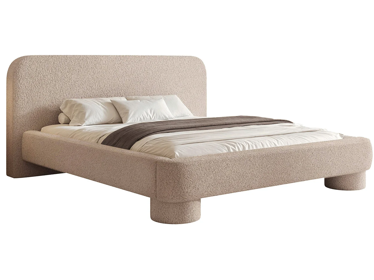Lit rembourré avec coffre - 160x200 cm - bouclé Beige - Fredo