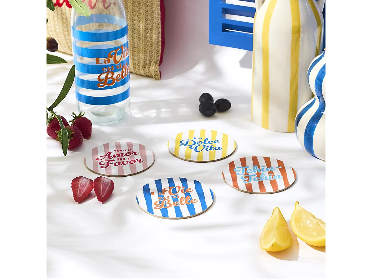 Lot de 4 Dessous de Verre "Dolce Vita" 10cm Multicolore