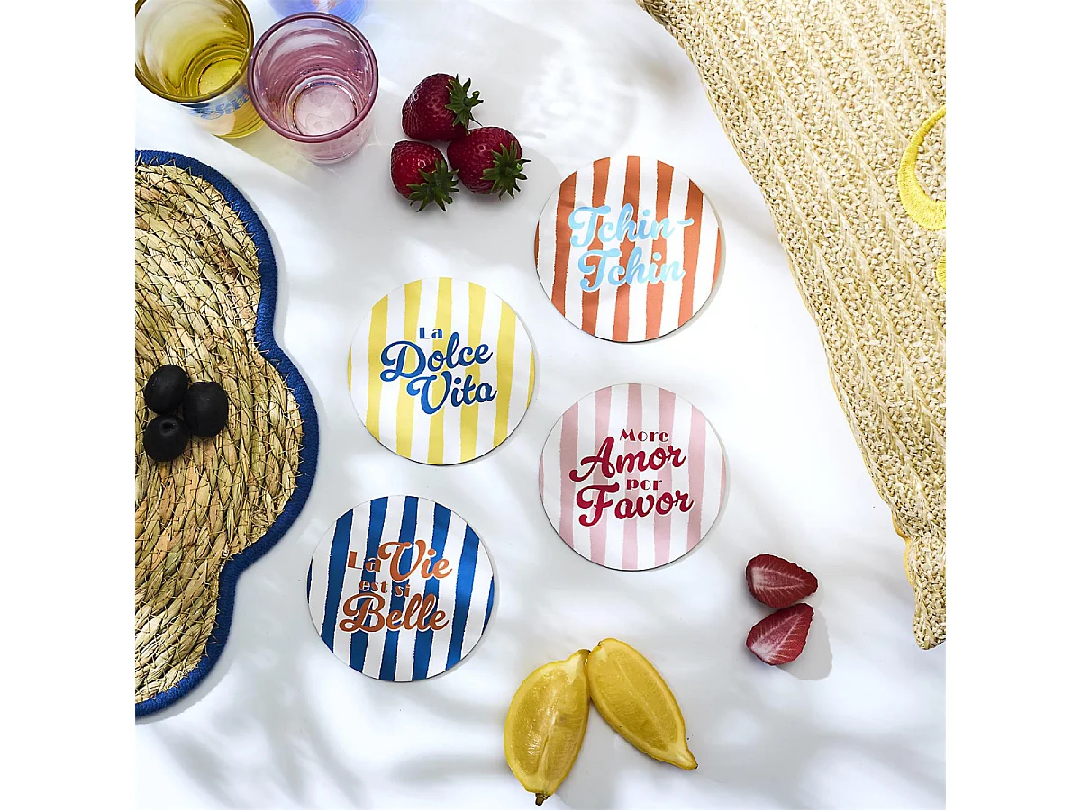 Lot de 4 Dessous de Verre "Dolce Vita" 10cm Multicolore