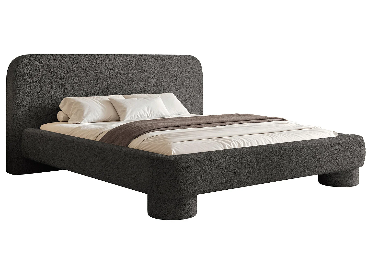 Lit rembourré avec coffre - 160x200 cm - bouclé Gris foncé - Fredo