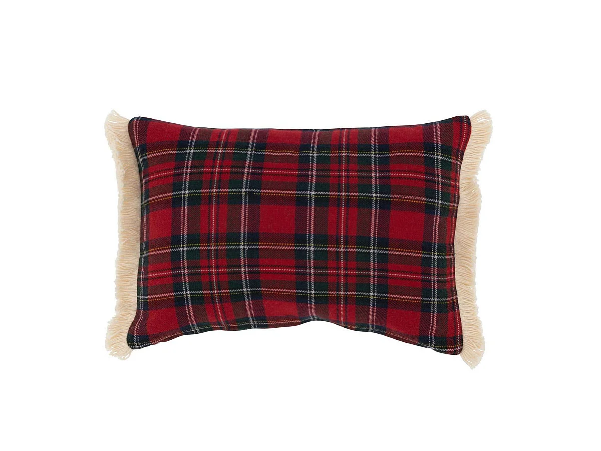Coussin Déco à Carreaux "Bonheur" 30x45cm Rouge