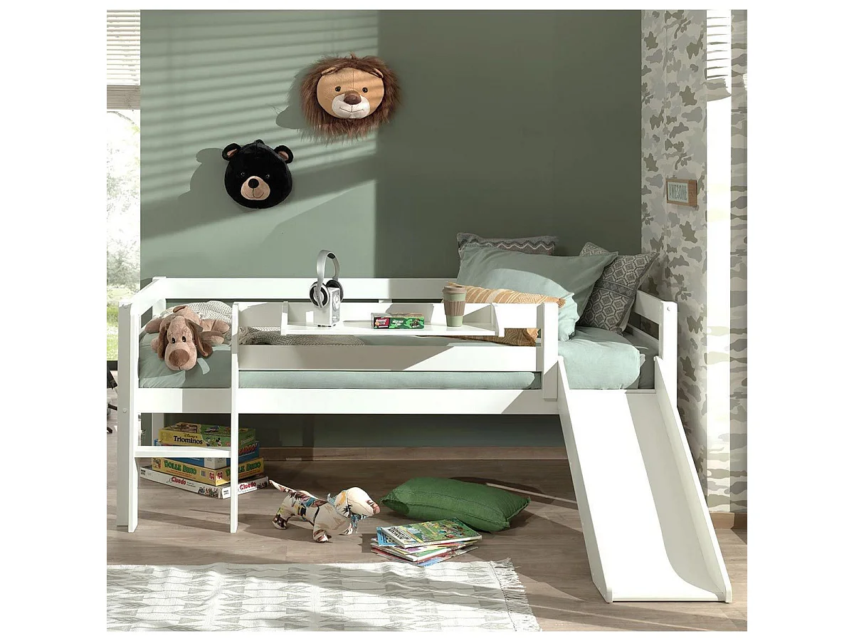 Pack - Lit Enfant Surélevé & Etagère "Pino II" Blanc