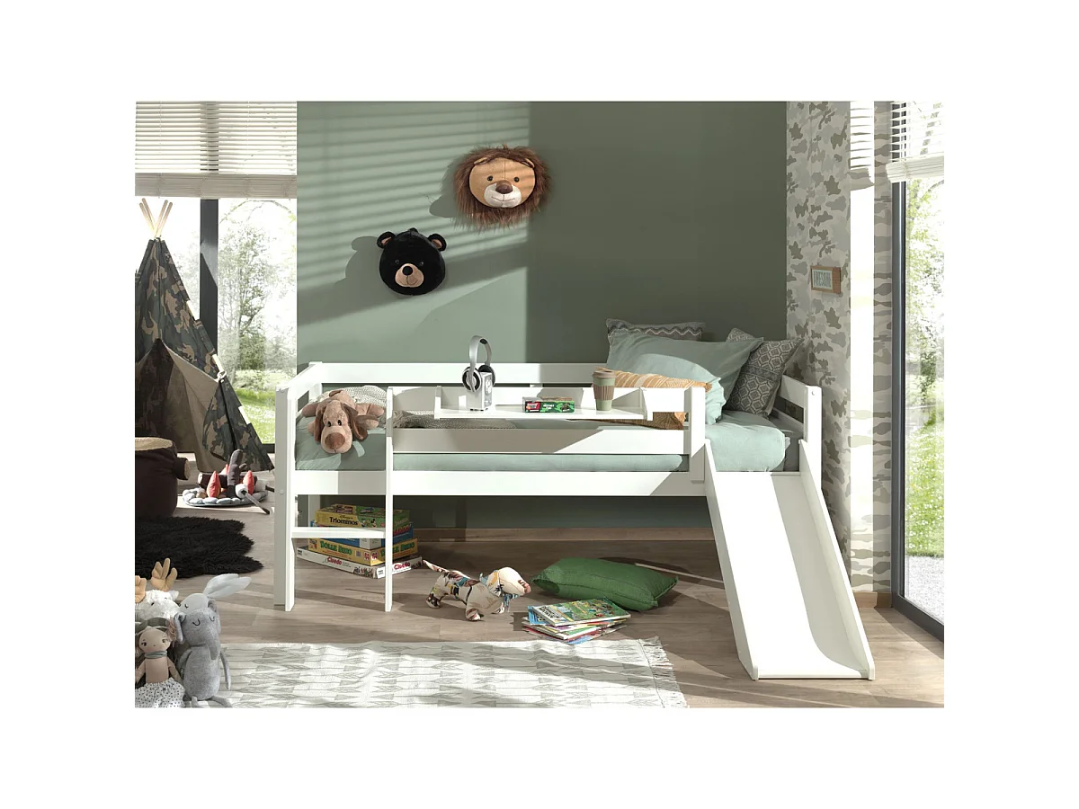 Pack - Lit Enfant Surélevé & Etagère "Pino II" Blanc