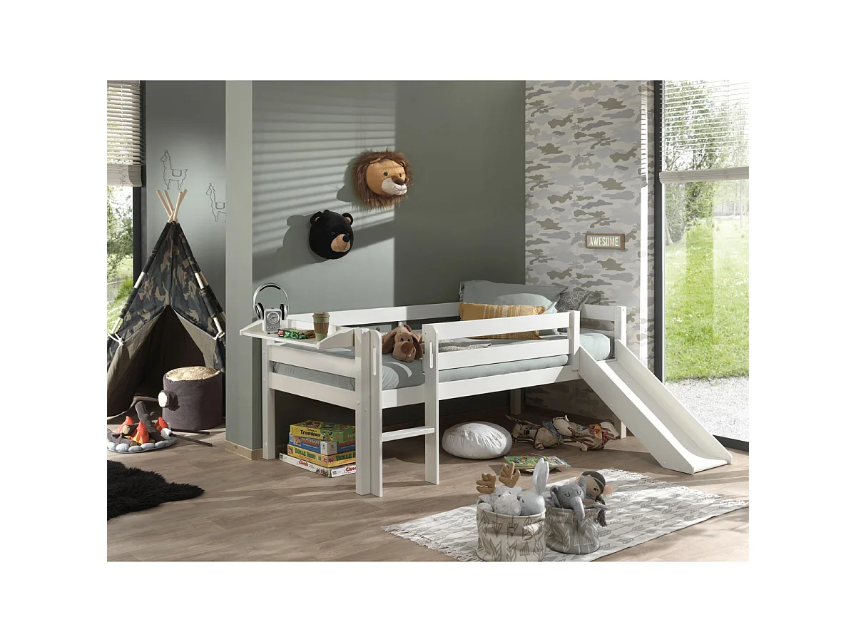 Pack - Lit Enfant Surélevé & Etagère "Pino II" Blanc