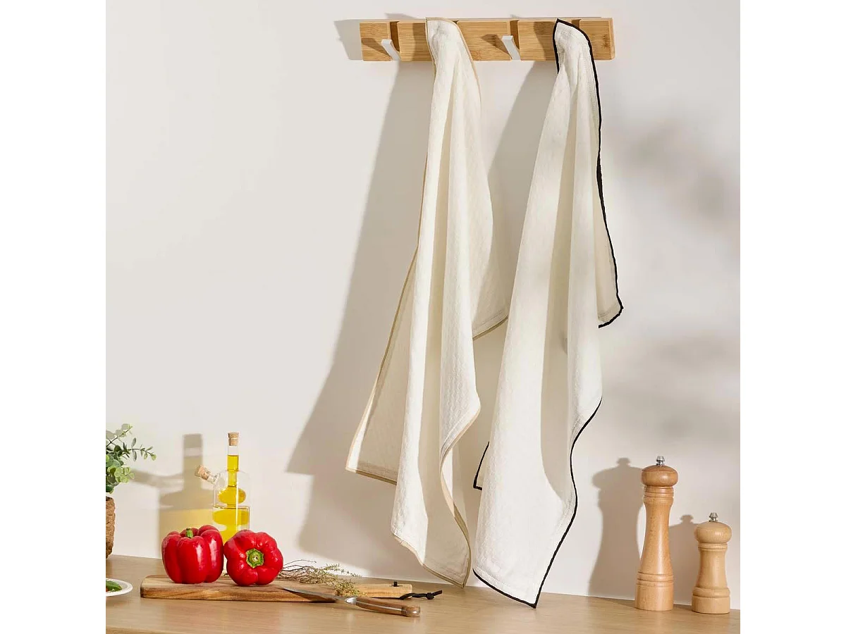 Lot de 2 Torchons de Cuisine "Waffle" 70x45cm Blanc