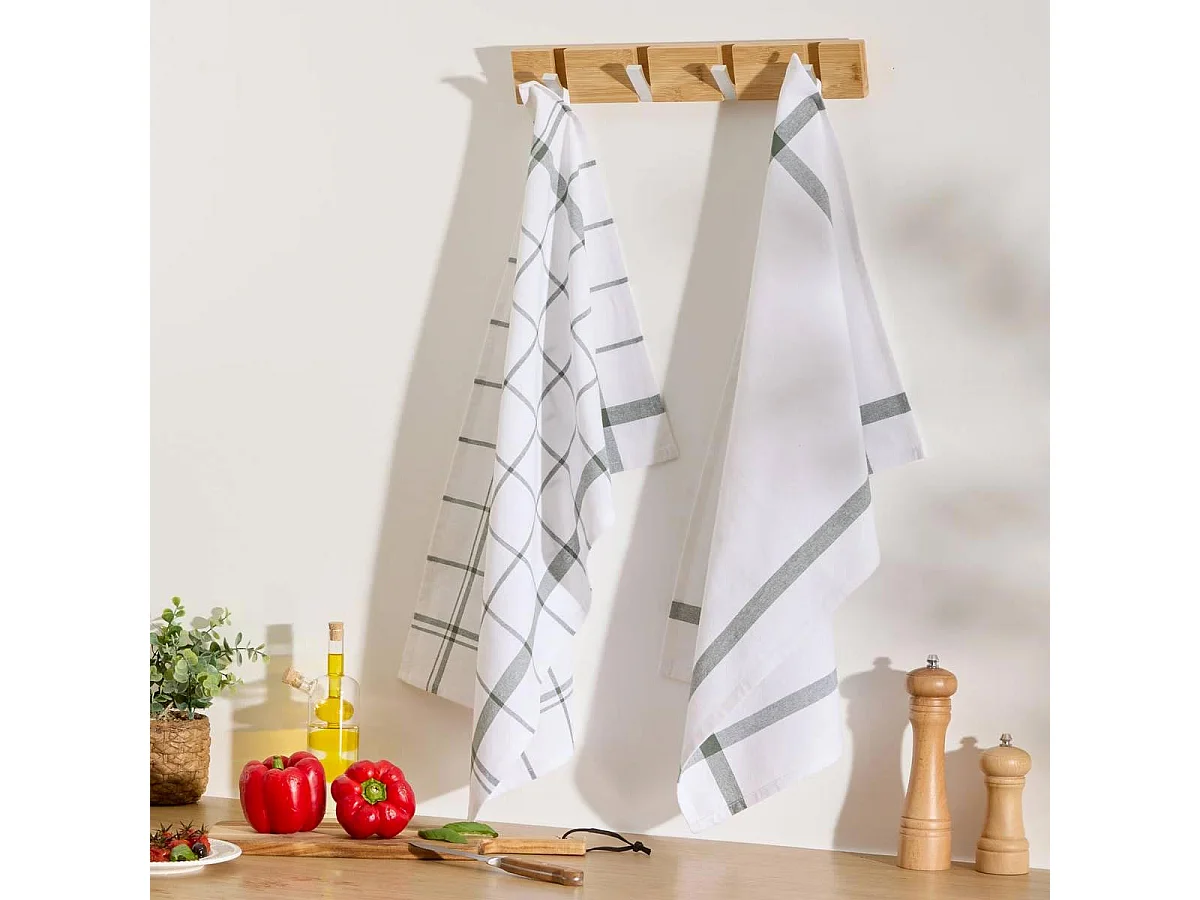 Lot de 2 Torchons de Cuisine "Traditionnels" 70cm Vert
