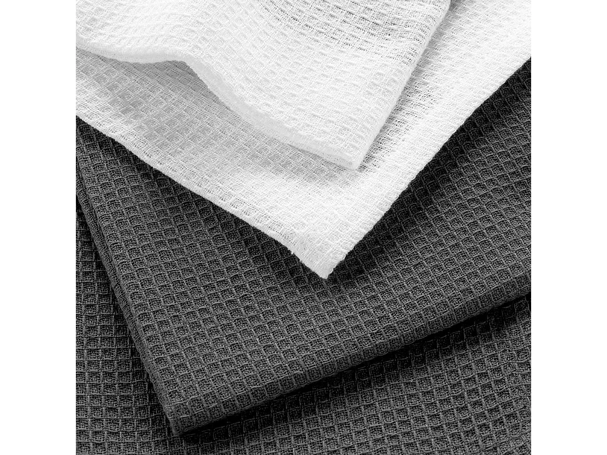 Lot de 2 Torchons Nid d'Abeille "Grand Chef" 50x70cm Blanc & Gris