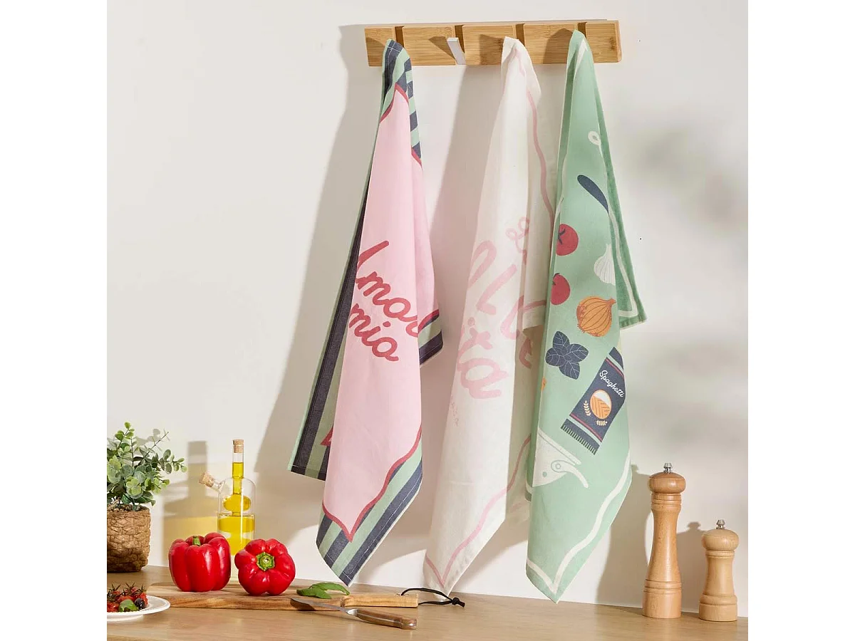 Lot de 3 Torchons "Della Pasta" 45x70cm Multicolore