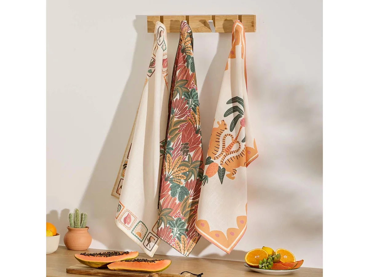 Lot de 3 Torchons "Tropical" 45x70cm Multicolore