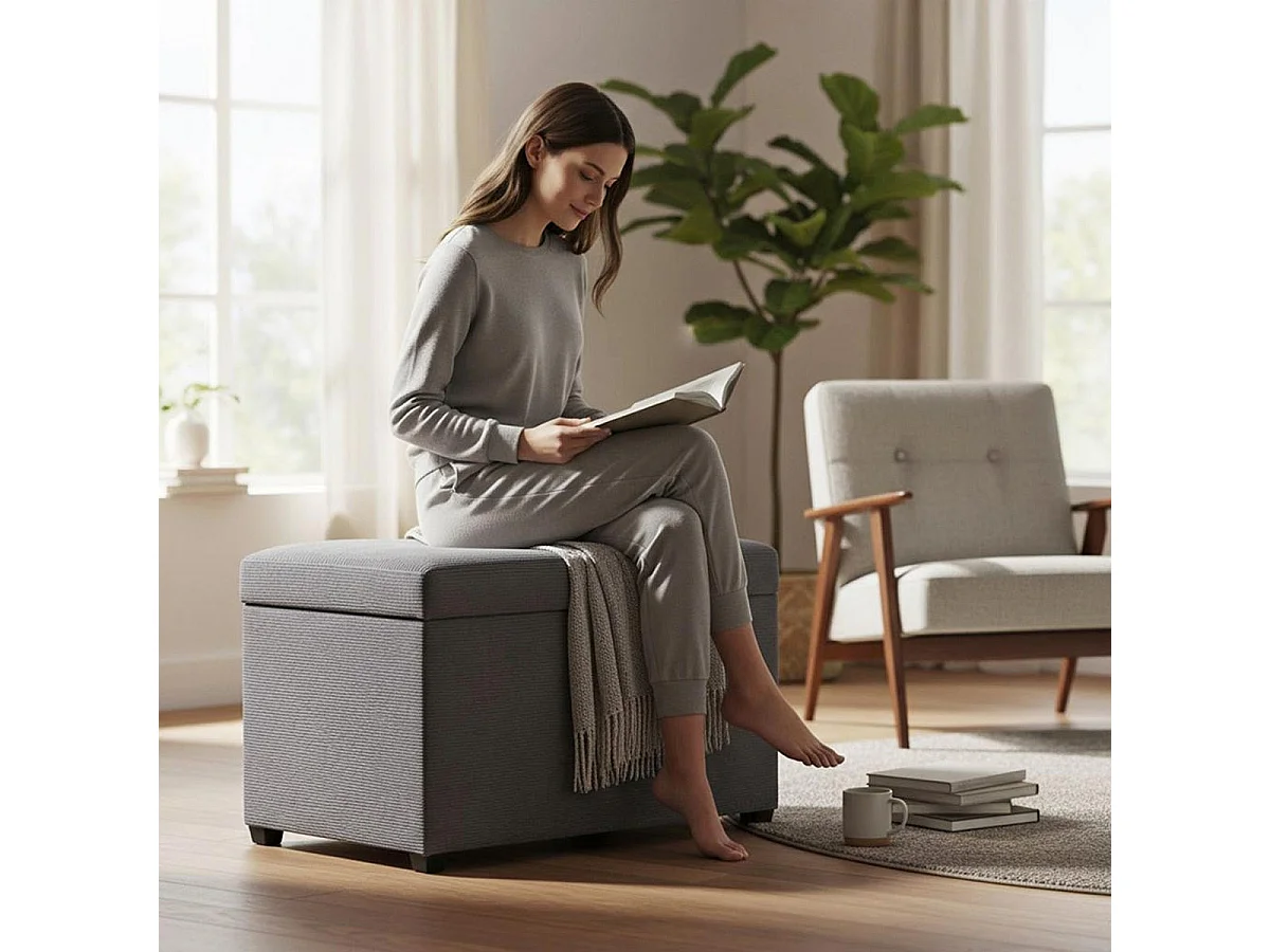 Banc Coffre de Rangement Côtelé "Timmy" 58cm Gris