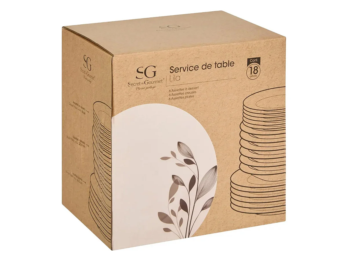 Service de Table 18 Pièces "Lila" 26cm Blanc & Noir