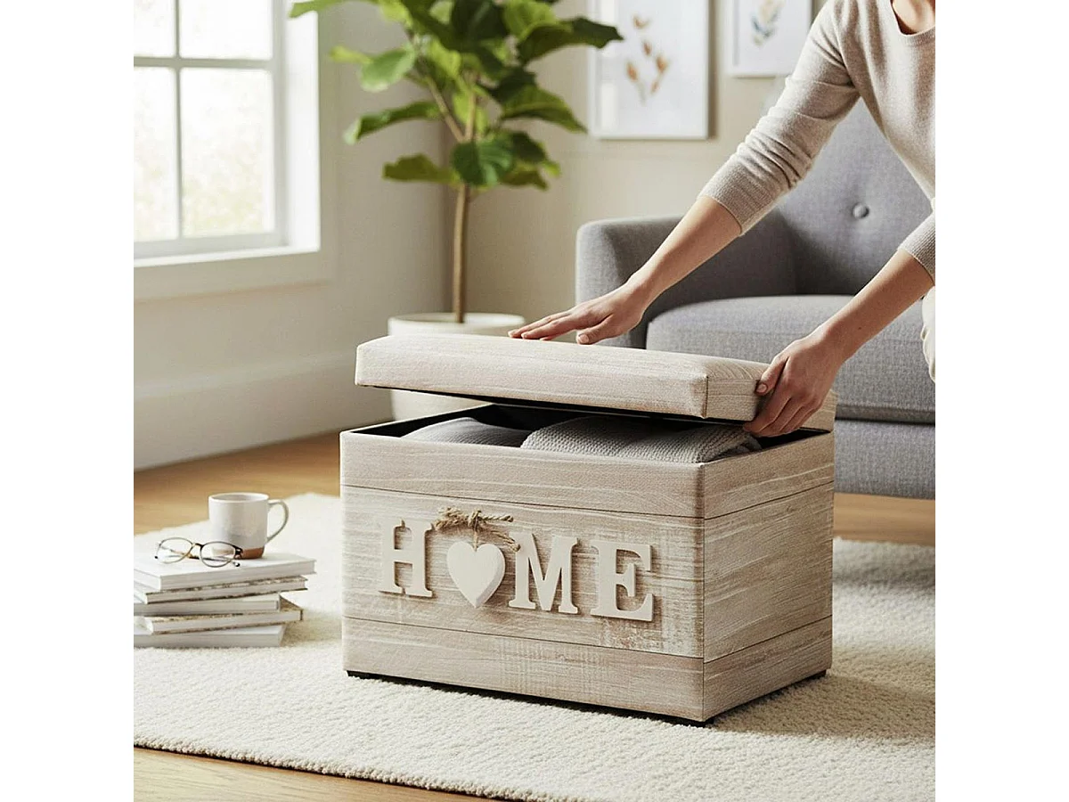 Banc Coffre de Rangement Home "Timmy" 58cm Beige