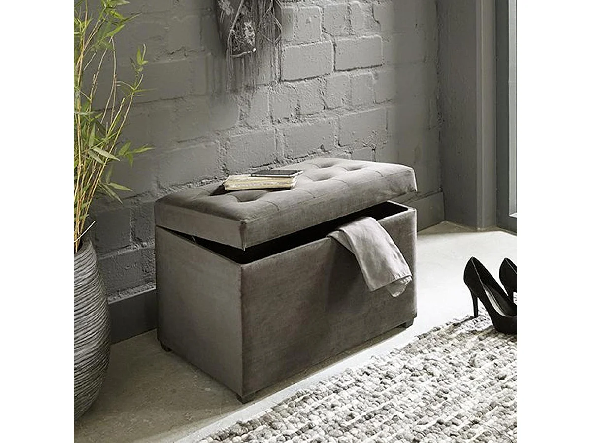 Banc Coffre de Rangement Matelassé "Samy" 58cm Anthracite