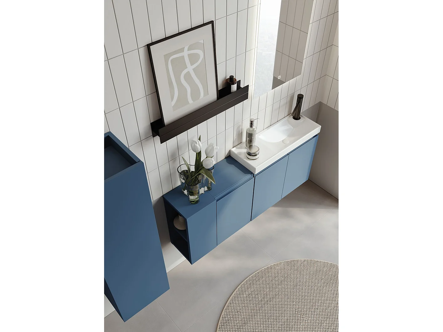 Ensemble Meuble Vasque avec Miroir (2 Pièces) "Ferla 110" - 110 x 22 x 45 cm - Matte Blue