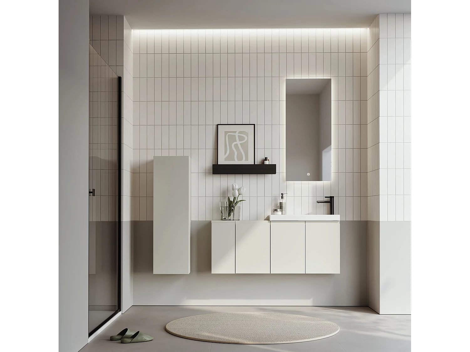 Modern Matt Cashmere Badrumsmöbelset med LED-spegel "Ferla 110" - 2 delar