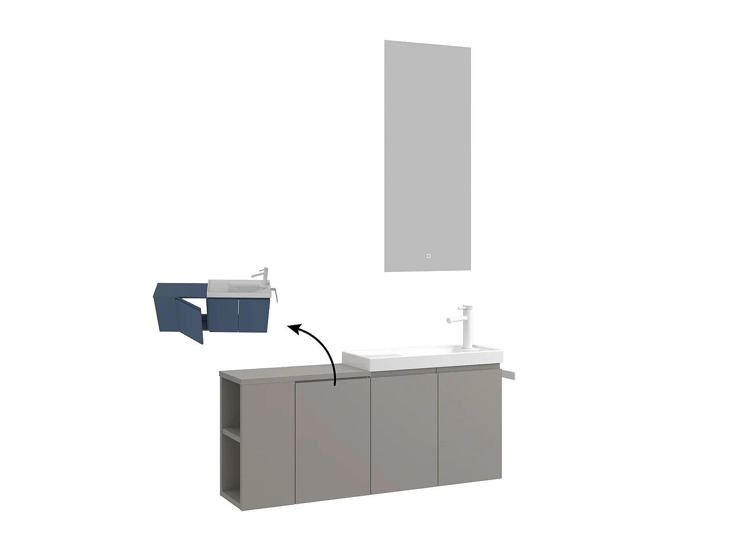 Modern Matt Mink Badrumsmöbelset med LED-spegel "Ferla 110" - 110 x 22 x 45 cm