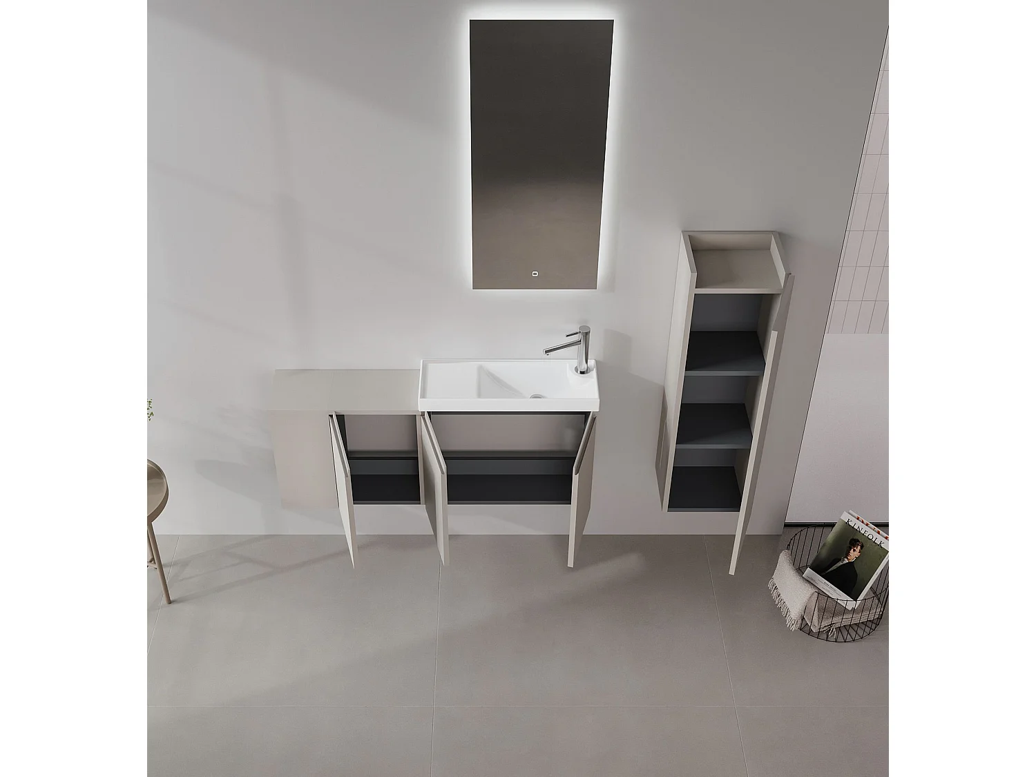 Modern Matt Mink Badrumsmöbelset med LED-spegel "Ferla 110" - 110 x 22 x 45 cm