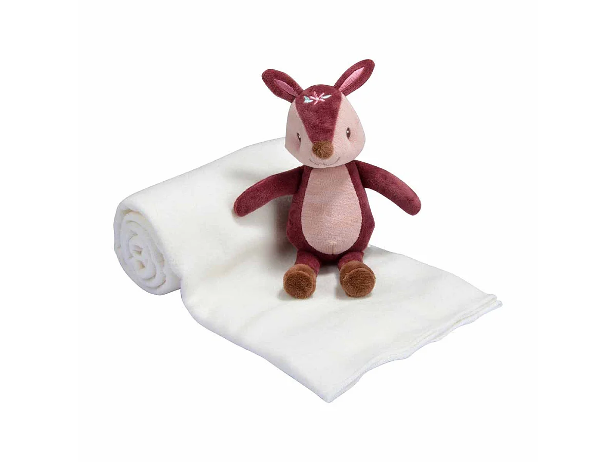 Doudou & Plaid Bébé "Forêt Magique" 80x100cm Rose