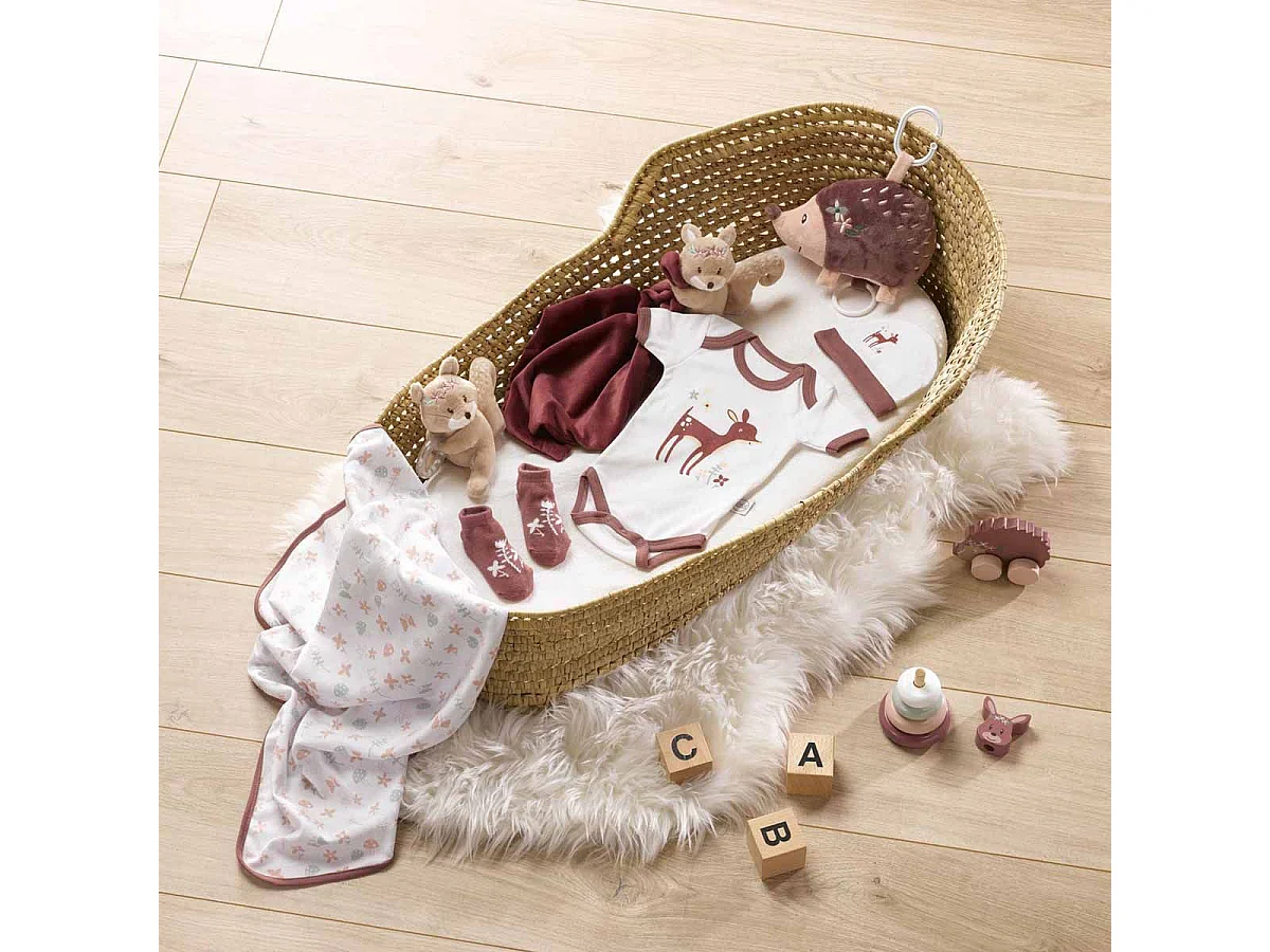 Doudou & Plaid Bébé "Forêt Magique" 80x100cm Rose