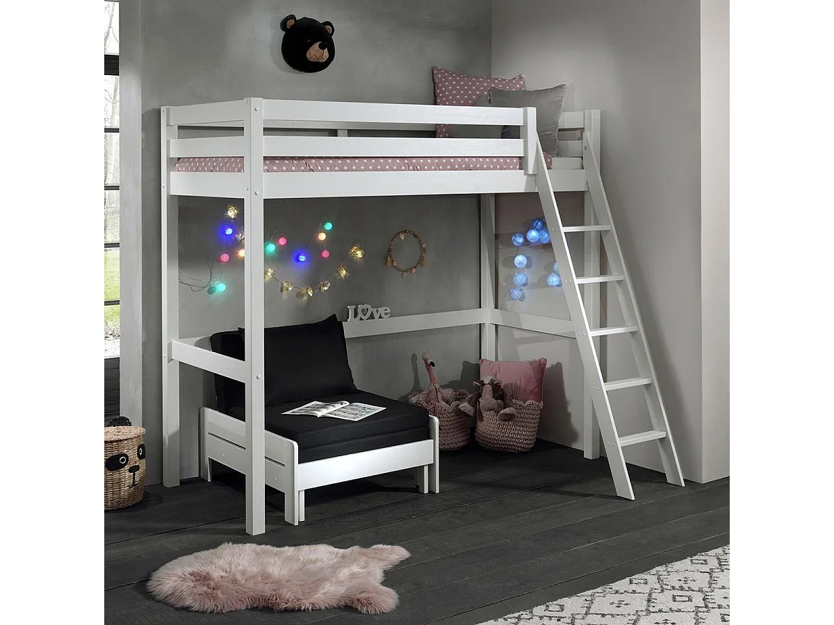 Pack - Lit Mezzanine & Fauteuil-Lit "Pino" Blanc