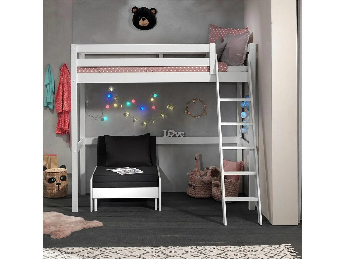 Pack - Lit Mezzanine & Fauteuil-Lit "Pino" Blanc