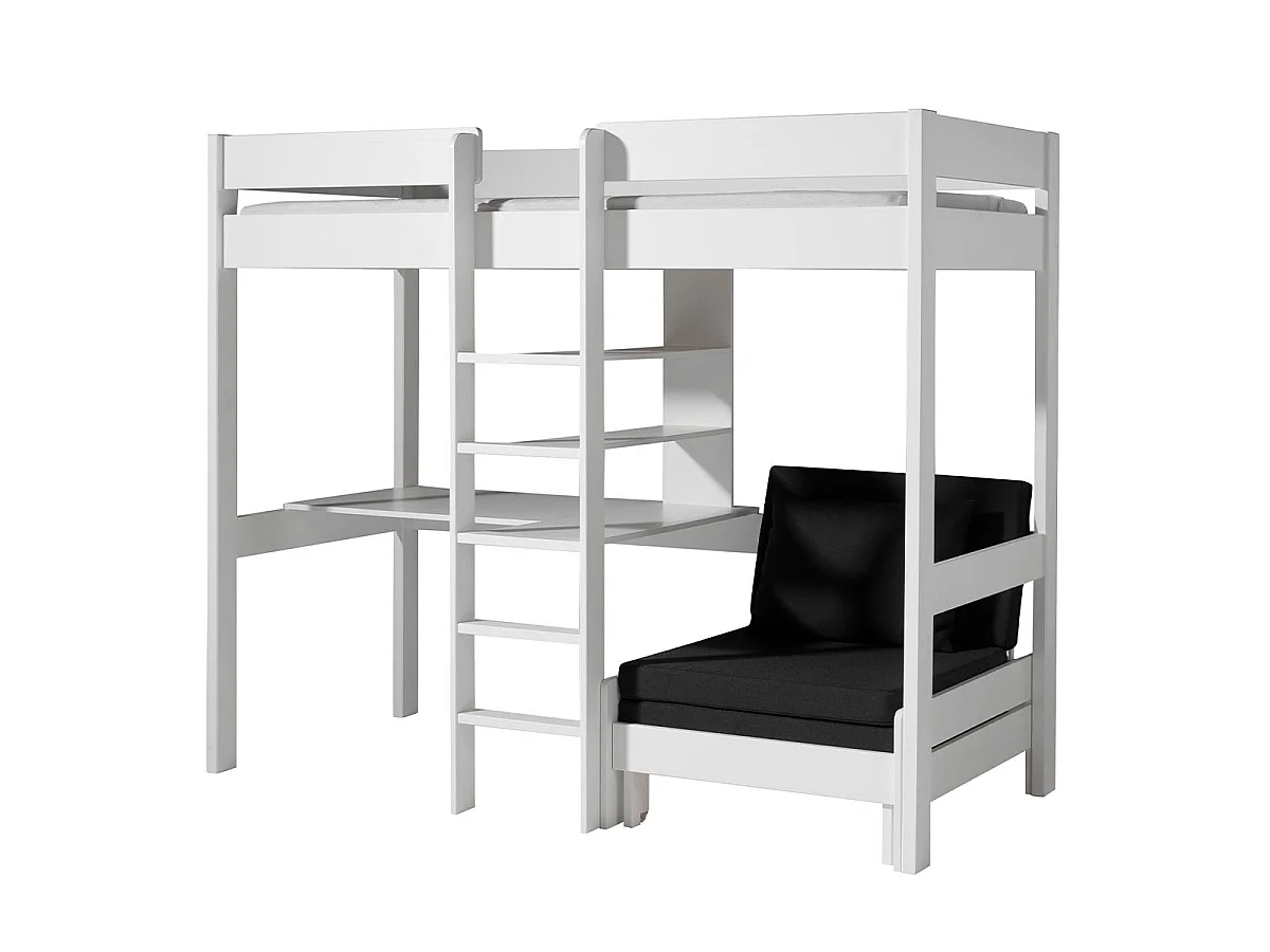 Pack - Lit Mezzanine, Fauteuil-Lit & Matelas "Pino" 90x200cm Blanc