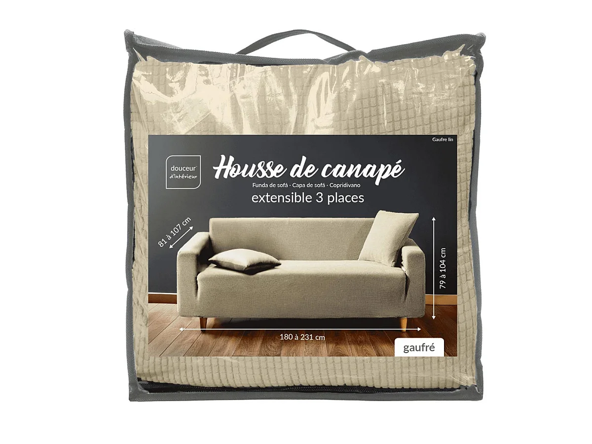 Housse de Canapé en Tissu Gaufré "Sacha" 230cm Lin