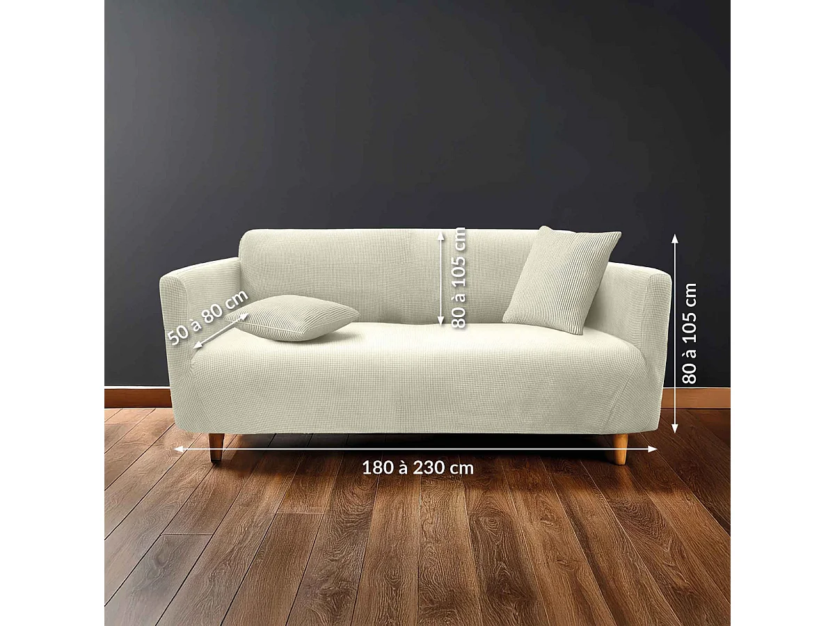 Housse de Canapé en Tissu Gaufré "Sacha" 230cm Blanc