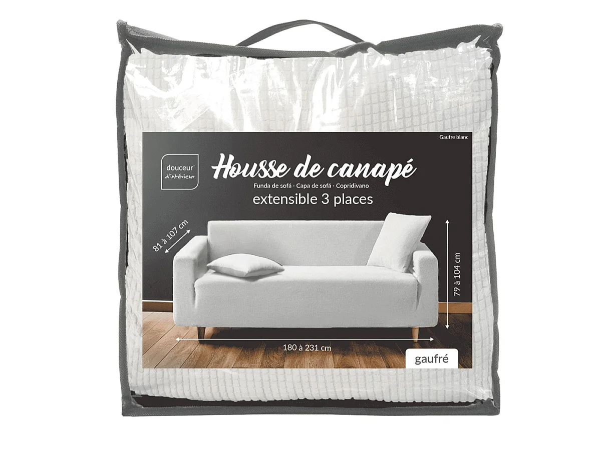 Housse de Canapé en Tissu Gaufré "Sacha" 230cm Blanc