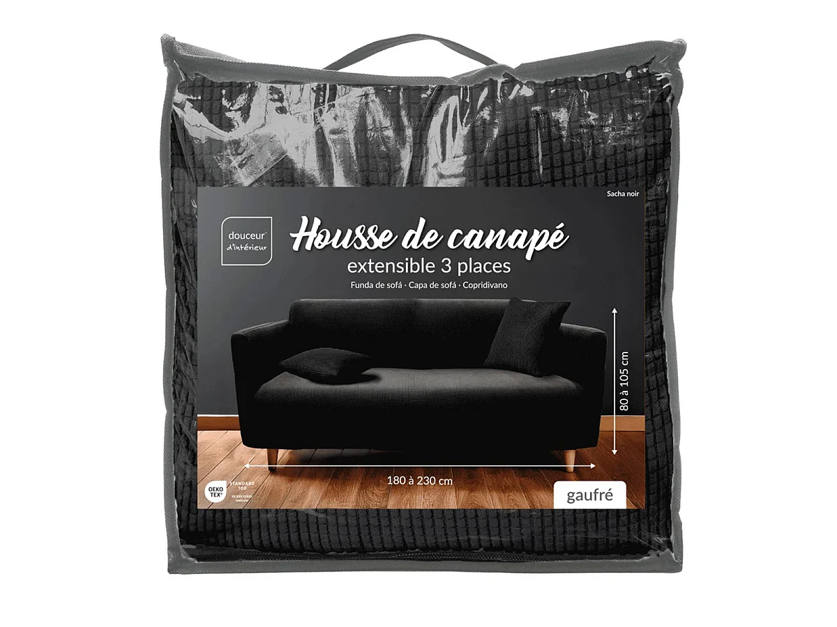 Housse de Canapé en Tissu Gaufré "Sacha" 230cm Noir