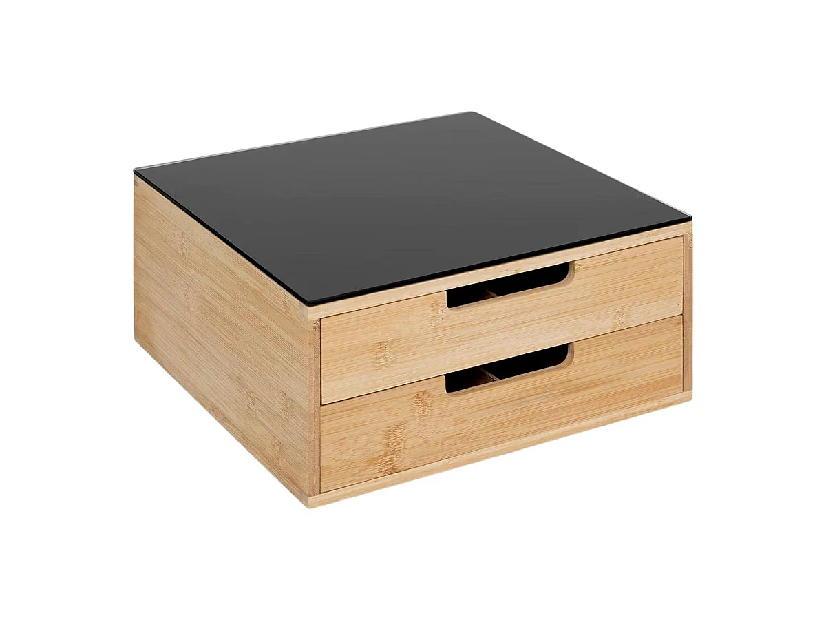 Porte-Capsules 2 Tiroirs "Black Bambou" 30cm Naturel