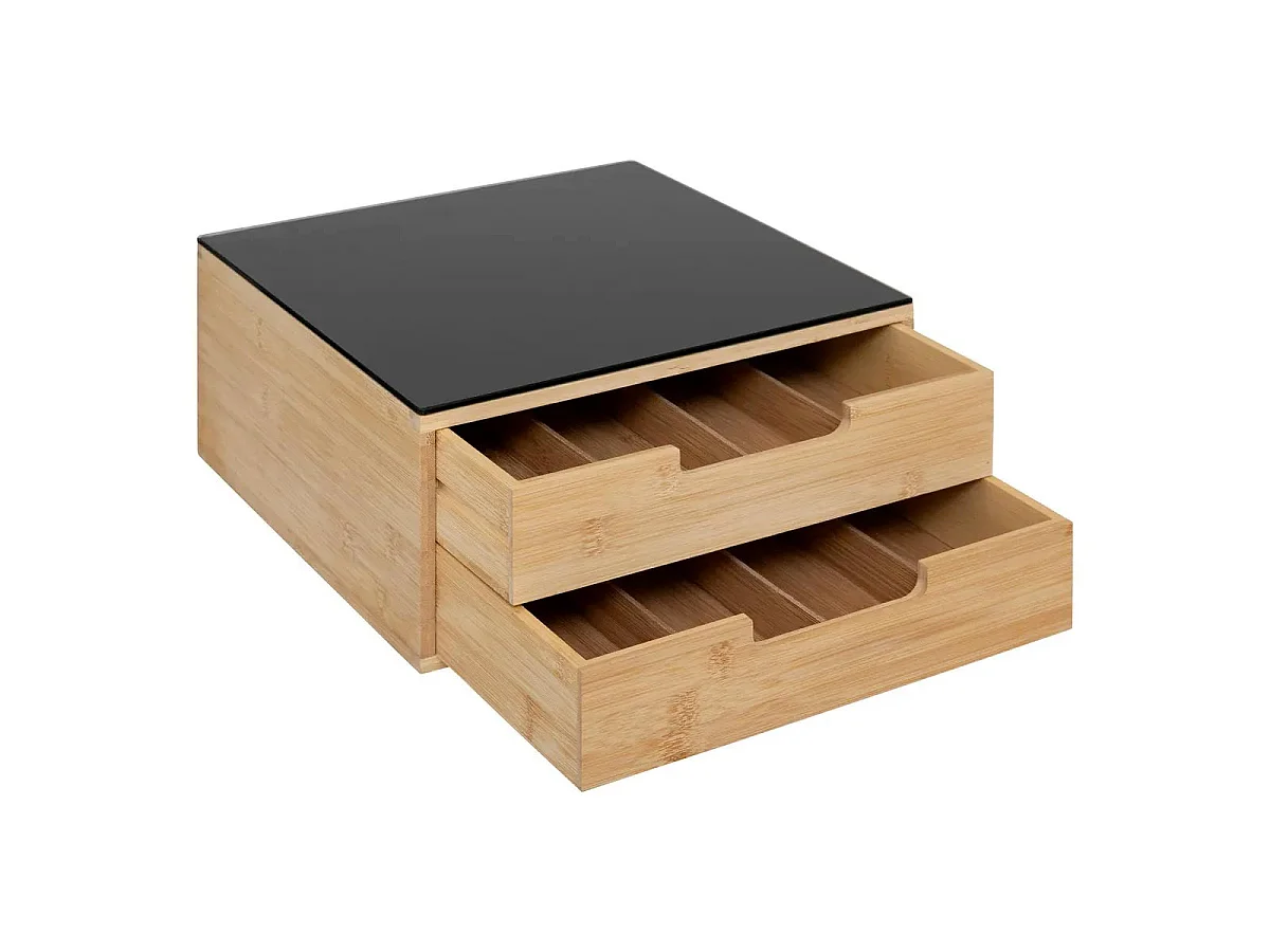 Porte-Capsules 2 Tiroirs "Black Bambou" 30cm Naturel