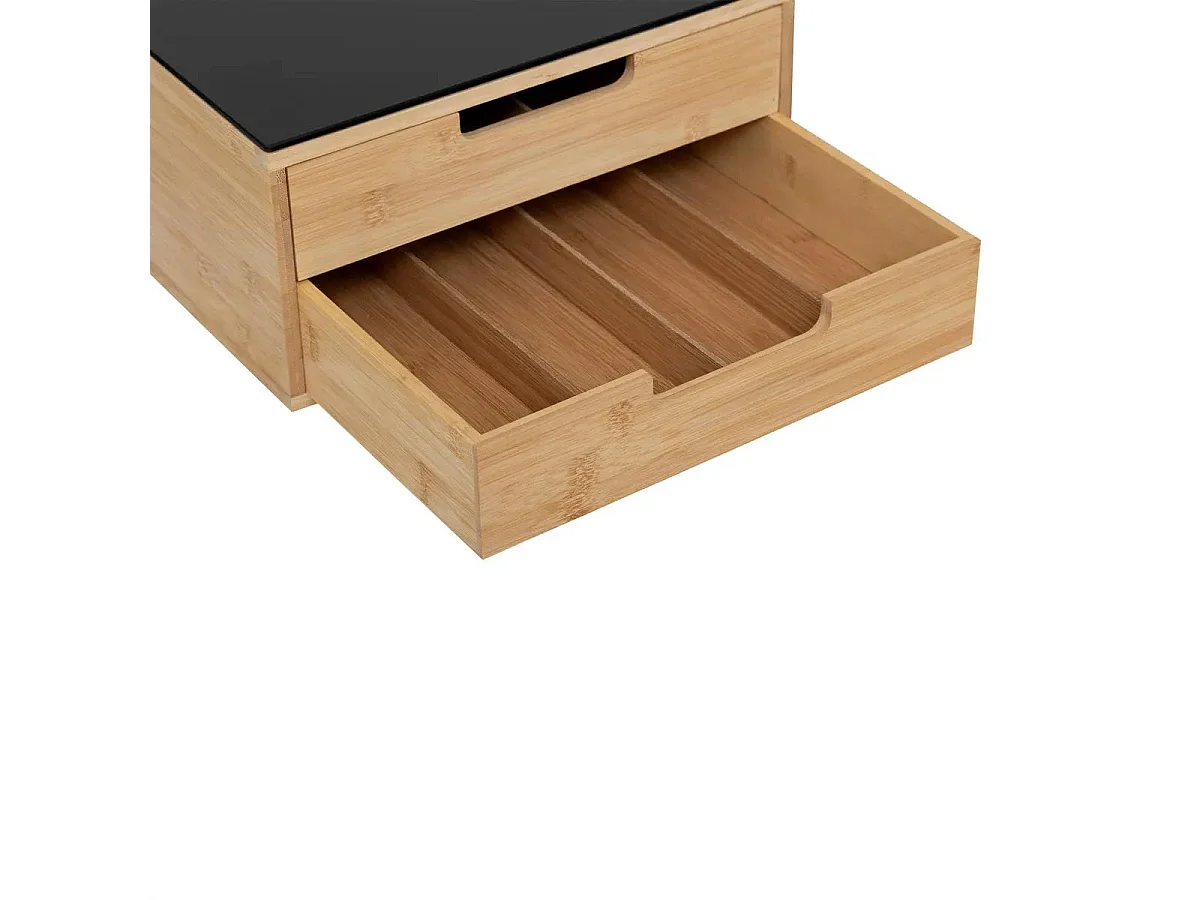 Porte-Capsules 2 Tiroirs "Black Bambou" 30cm Naturel